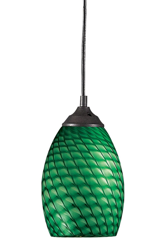 Z-Lite-131-GREEN-Jazz - 1 Light Mini Pendant in Seaside Style - 5 Inches Wide by 8 Inches High   Sand Black Finish with Green Glass