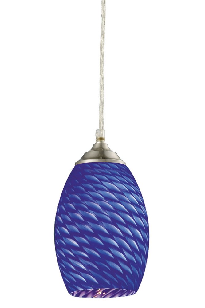 Z-Lite-131B-BN-Jazz - 1 Light Mini Pendant in Seaside Style - 5 Inches Wide by 8 Inches High   Brushed Nickel Finish with Blue Glass