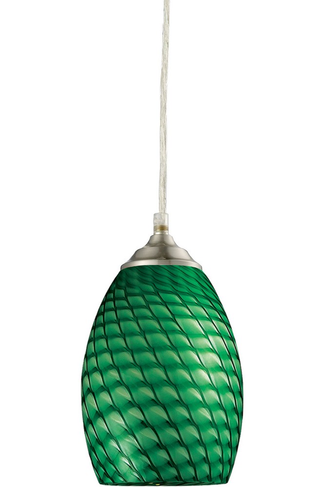 Z-Lite-131G-BN-Jazz - 1 Light Mini Pendant in Seaside Style - 5 Inches Wide by 8 Inches High   Brushed Nickel Finish with Green Glass