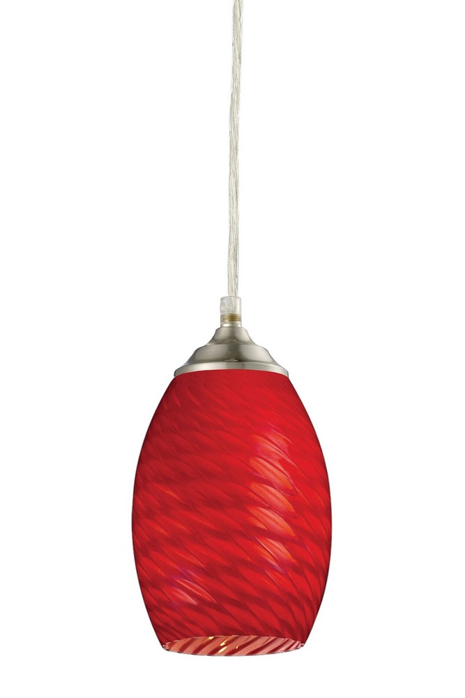 Z-Lite-131R-BN-Jazz - 1 Light Mini Pendant   Brushed Nickel Finish with Red Glass