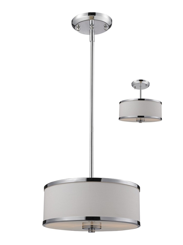 Z-Lite-164-12-Cameo - 2 Light Convertible Pendant in Metropolitan Style - 11.75 Inches Wide by 6.8 Inches High   Chrome Finish with White Linen Fabric Shade