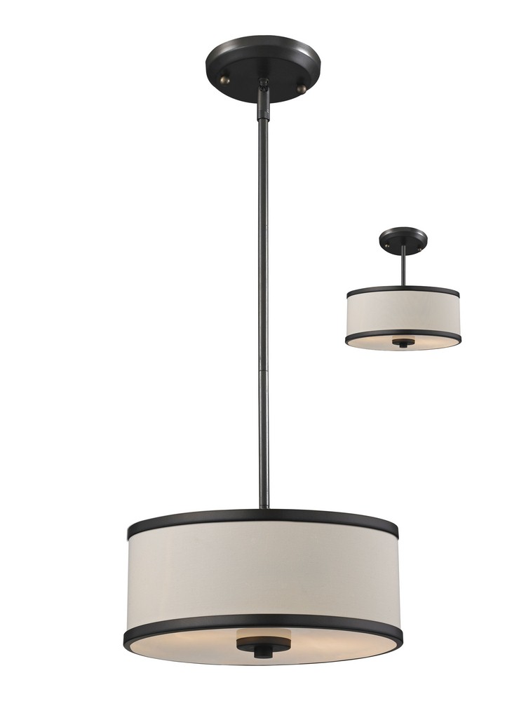 Z-Lite-165-12-Cameo - 2 Light Convertible Pendant in Metropolitan Style - 11.75 Inches Wide by 6.8 Inches High   Factory Bronze Finish with Creme Linen Fabric Shade