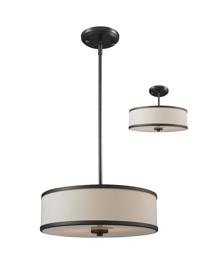 Z-Lite-165-16-Cameo - 3 Light Convertible Pendant in Metropolitan Style - 15.63 Inches Wide by 6.8 Inches High   Factory Bronze Finish with Creme Linen Fabric Shade