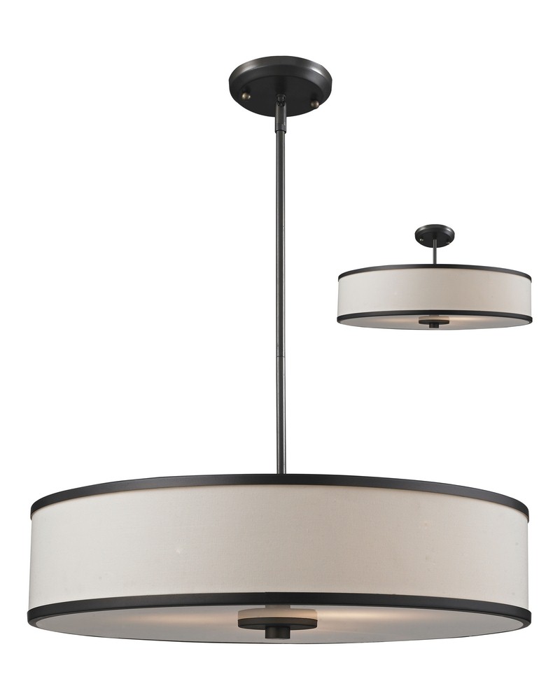 Z-Lite-165-24-Cameo - 3 Light Convertible Pendant in Metropolitan Style - 23.63 Inches Wide by 6.8 Inches High   Factory Bronze Finish with Creme Linen Fabric Shade