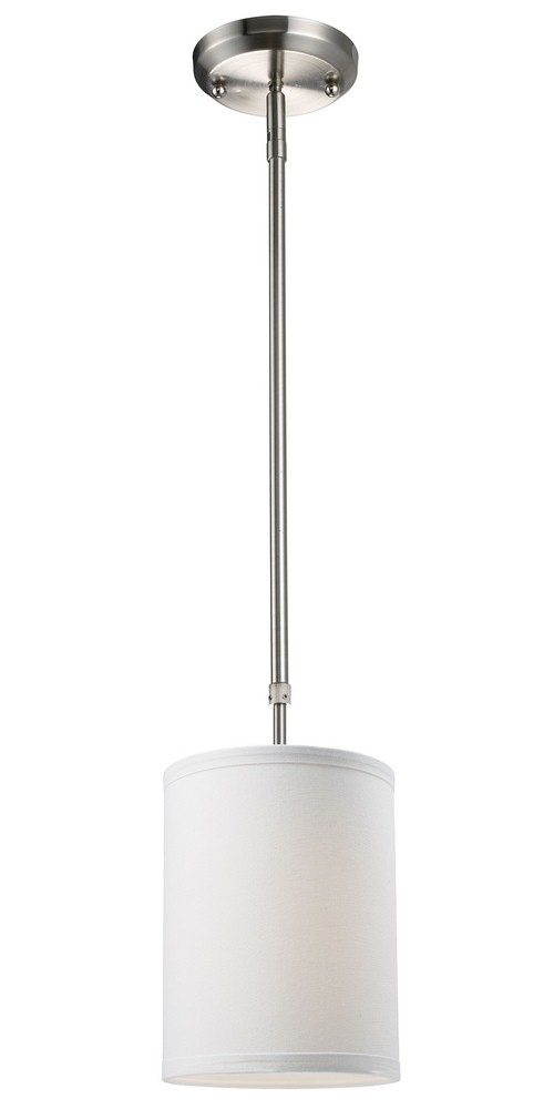 Z-Lite-171-6W-Albion - 1 Light Mini Pendant in Metropolitan Style - 6 Inches Wide by 8 Inches High   Brushed Nickel Finish with White Linen Fabric Shade