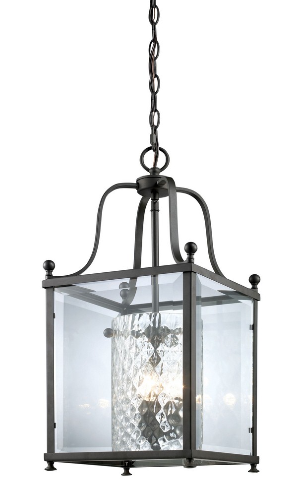 Z-Lite-177-3M-Fairview - 3 Light Pendant in Seaside Style - 11 Inches Wide by 23.75 Inches High   Bronze Finish with Clear Beveled/Clear Hammered Glass