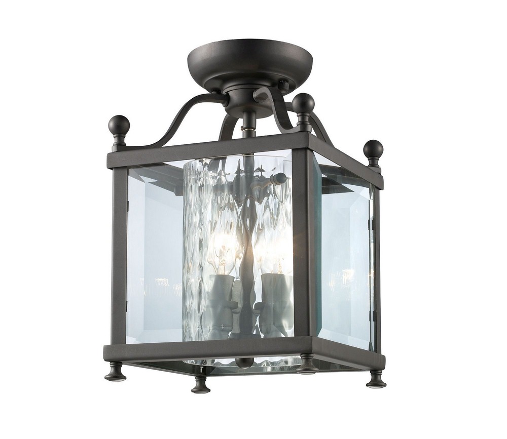 Z-Lite-177-3SF-S-Fairview - 3 Light Semi-Flush Mount in Seaside Style - 8.25 Inches Wide by 12.5 Inches High   Bronze Finish with Clear Beveled/Clear Hammered Glass