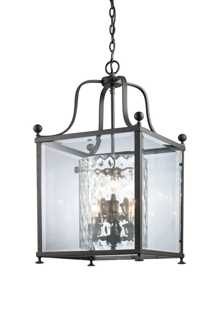 Z-Lite-177-6-Fairview - 6 Light Pendant in Seaside Style - 15.5 Inches Wide by 29.5 Inches High   Bronze Finish with Clear Beveled/Clear Hammered Glass