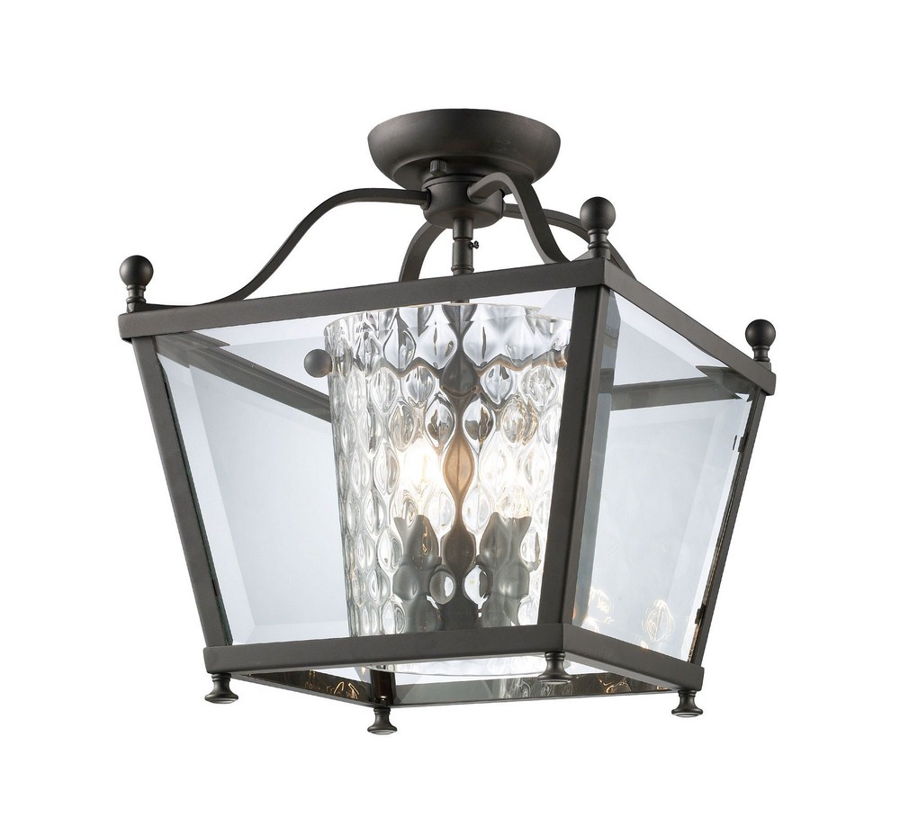 Z-Lite-179-3SF-M-Ashbury - 3 Light Semi-Flush Mount in Seaside Style - 12.25 Inches Wide by 14 Inches High   Bronze Finish with Clear Beveled/Clear Hammered Glass