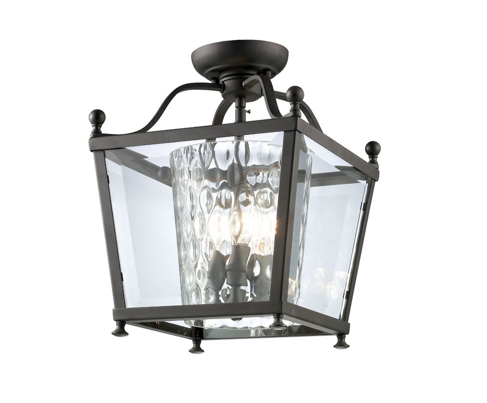 Z-Lite-179-3SF-S-Ashbury - 3 Light Semi-Flush Mount in Seaside Style - 10.88 Inches Wide by 14 Inches High   Bronze Finish with Clear Beveled/Clear Hammered Glass