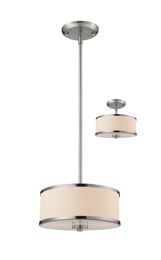 Z-Lite-183-12-Cameo - 2 Light Convertible Pendant in Metropolitan Style - 11.75 Inches Wide by 6.8 Inches High   Brushed Nickel Finish with White Linen Fabric Shade