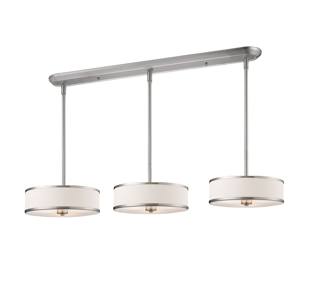 Z-Lite-183-16-3-Cameo - 9 Light Island/Billiard in Metropolitan Style - 15.63 Inches Wide by 6.75 Inches High   Brushed Nickel Finish with White Linen Fabric Shade