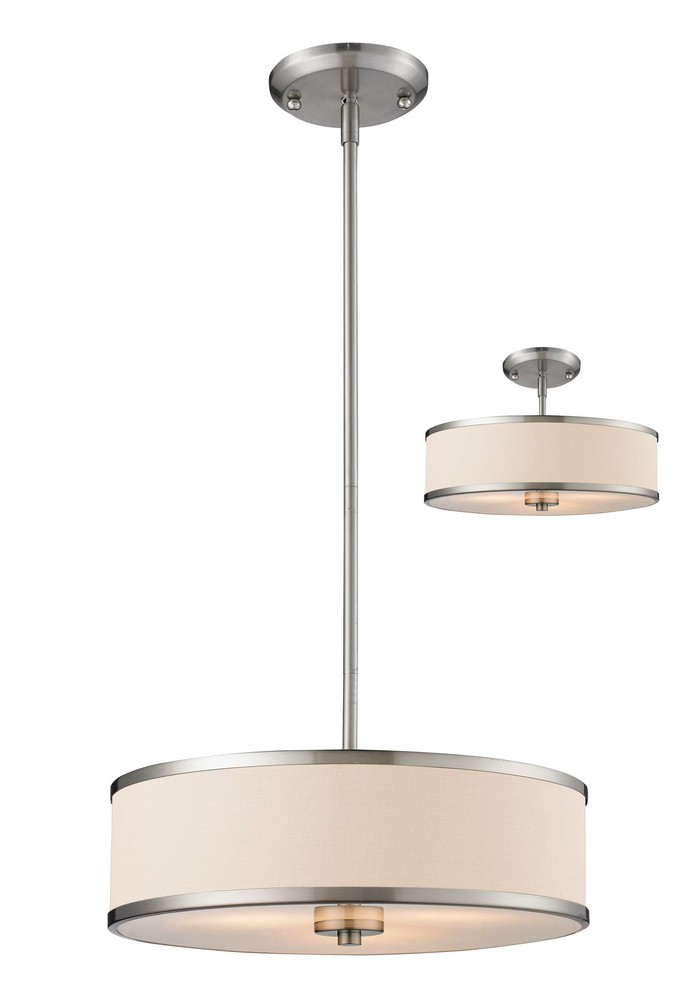 Z-Lite-183-16-Cameo - 3 Light Convertible Pendant in Metropolitan Style - 15.63 Inches Wide by 6.8 Inches High   Brushed Nickel Finish with White Linen Fabric Shade