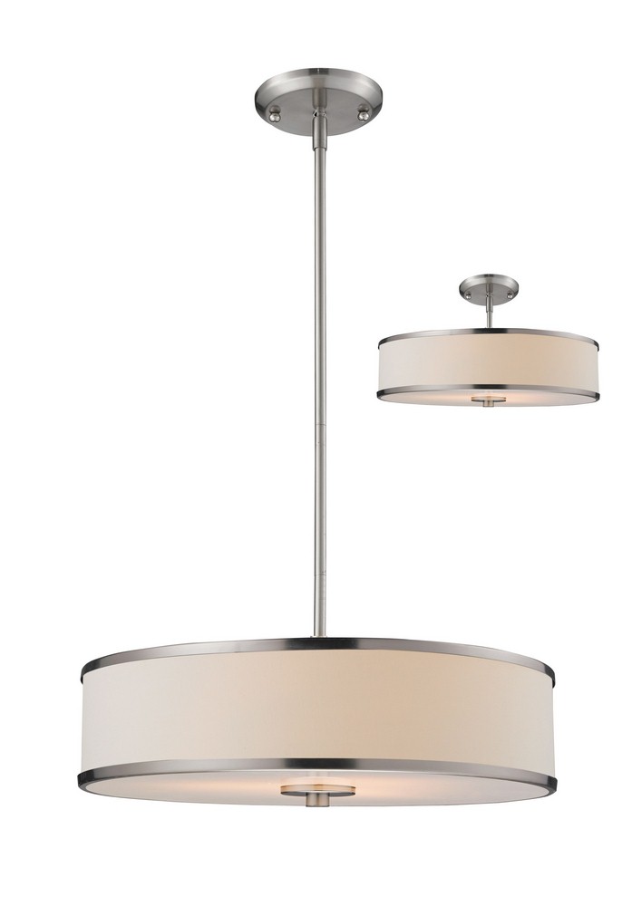 Z-Lite-183-20-Cameo - 3 Light Convertible Pendant in Metropolitan Style - 19.5 Inches Wide by 6.8 Inches High   Brushed Nickel Finish with White Linen Fabric Shade