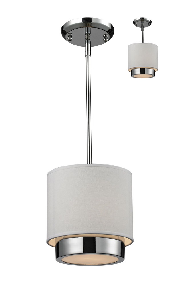 Z-Lite-186-8-Jade - 1 Light Mini Pendant in Metropolitan Style - 8 Inches Wide by 9.2 Inches High   Chrome Finish with White Linen Fabric Shade