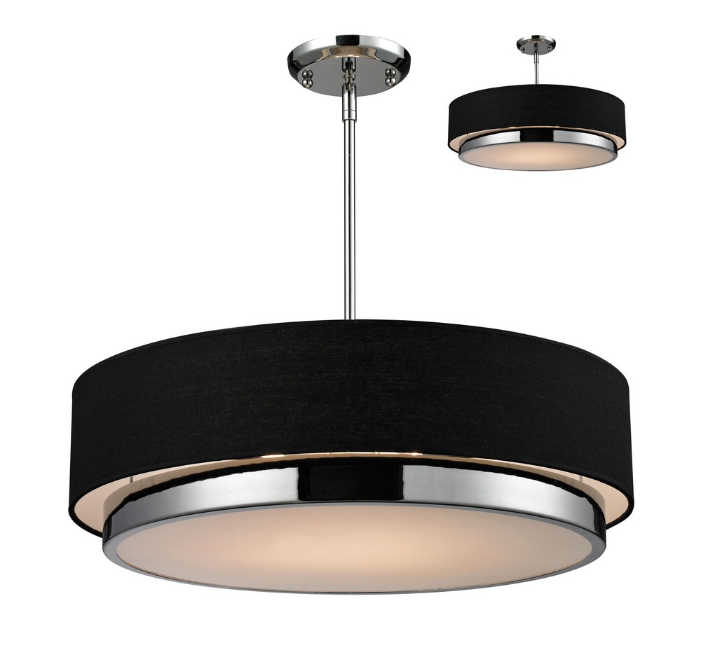 Z-Lite-187-22-Jade - 3 Light Pendant in Metropolitan Style - 22 Inches Wide by 8 Inches High   Chrome Finish with Black Fabric Shade