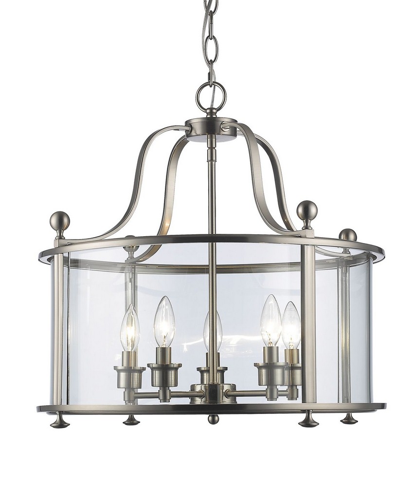 Z-Lite-191-5-Wyndham - 5 Light Pendant in Old World Style - 21.25 Inches Wide by 20 Inches High Brushed Nickel  Brushed Nickel Finish with Clear Glass