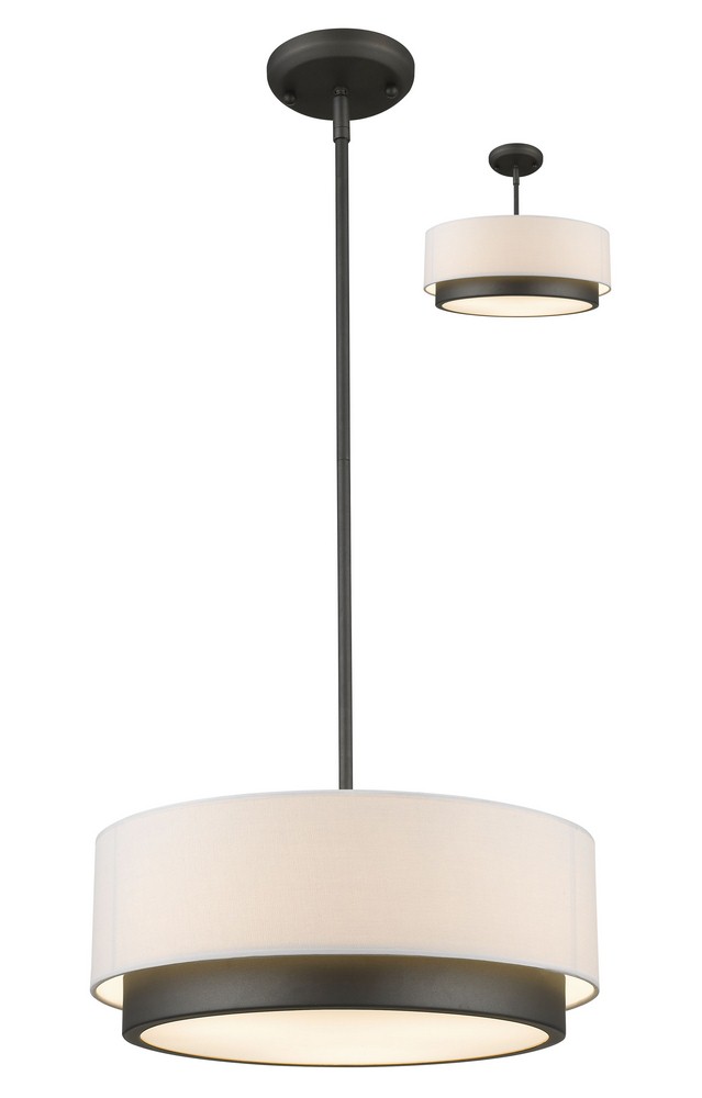 Z-Lite-196-16-Jade - 3 Light Convertible Pendant in Metropolitan Style - 16 Inches Wide by 8 Inches High   Factory Bronze Finish with White Linen Fabric Shade