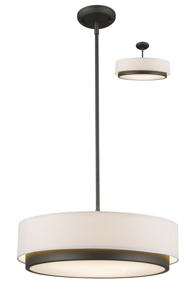 Z-Lite-196-22-Jade - 3 Light Convertible Pendant in Metropolitan Style - 22 Inches Wide by 8 Inches High   Factory Bronze Finish with White Linen Fabric Shade