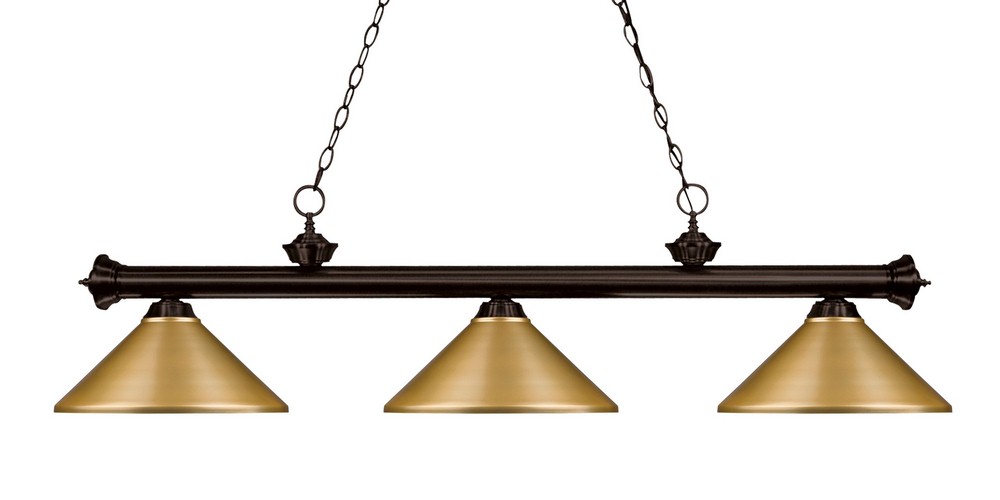Z-Lite-200-3BRZ-MSG-Riviera - 3 Light Island/Billiard in Craftsman Style - 16 Inches Wide by 16 Inches High Satin Gold Glass  Bronze/Satin Gold Finish with Multi Colored Tiffany Glass