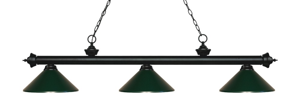 Z-Lite-200-3MB-MDG-Riviera - 3 Light Island/Billiard in Billiard Style - 16 Inches Wide by 13.5 Inches High Matte Black Dark Green Matte Black Finish with Polished Brass Metal Shade