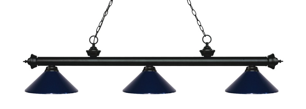 Z-Lite-200-3MB-MNB-Riviera - 3 Light Island/Billiard in Billiard Style - 16 Inches Wide by 13.5 Inches High Matte Black Navy Blue Matte Black Finish with Polished Brass Metal Shade