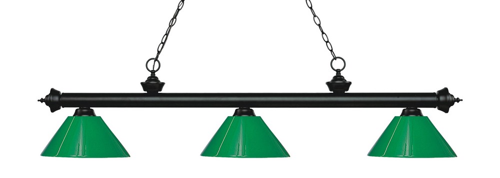 Z-Lite-200-3MB-PGR-Riviera - 3 Light Island/Billiard in Billiard Style - 14.25 Inches Wide by 14.25 Inches High Matte Black Green Matte Black Finish with Multi Colored Tiffany Glass