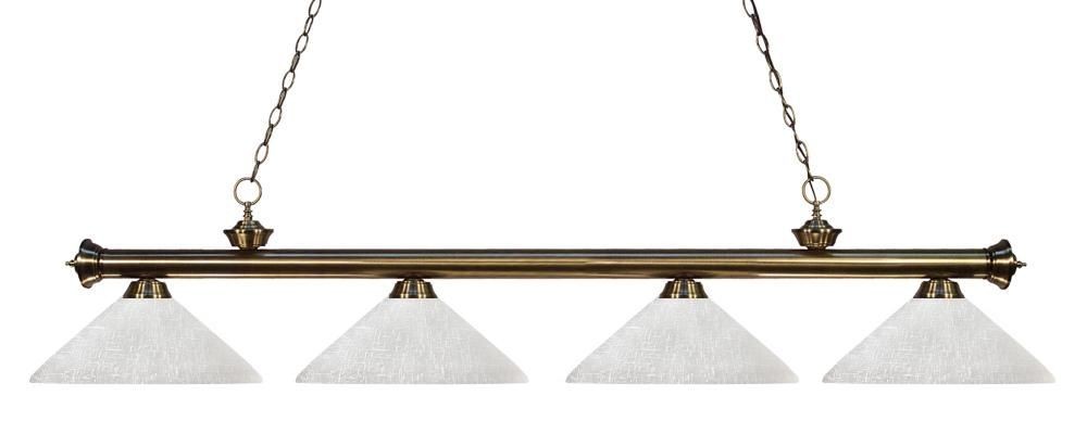 Z-Lite-200-4AB-AWL14-Riviera - Four Light Billiard In Antique Brass Antique Brass Finish with Angle White Linen Glass