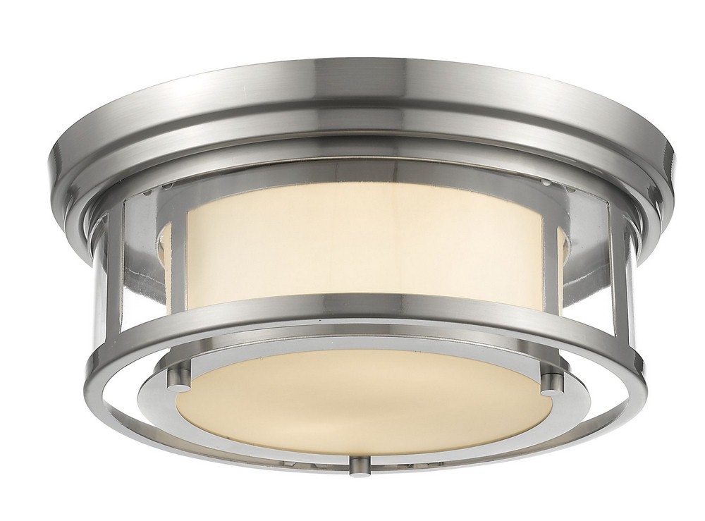 Z-Lite-2005F13-BN-Luna - 2 Light Flush Mount in Seaside Style - 13 Inches Wide by 5 Inches High Brushed Nickel  Chrome Finish with Matte Opal Glass