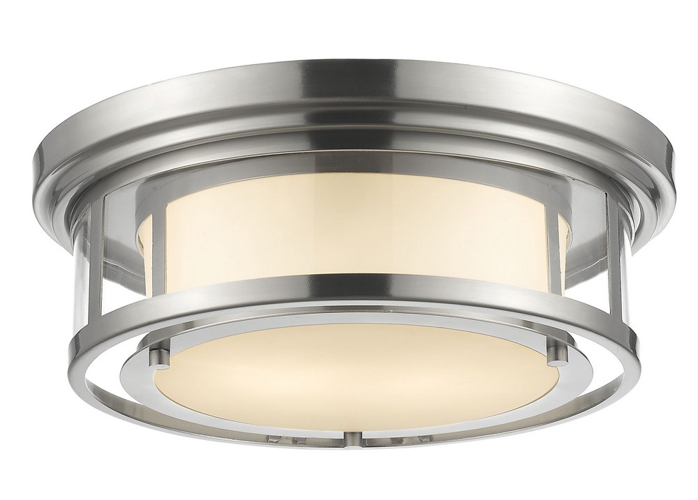 Z-Lite-2005F16-BN-Luna - 2 Light Flush Mount in Seaside Style - 15.5 Inches Wide by 5.5 Inches High Brushed Nickel  Chrome Finish with Matte Opal Glass