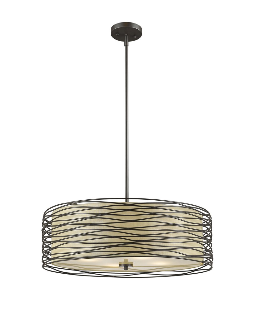 Z-Lite-2009-18BRZ-Zinnia - 3 Light Pendant in Rustic Style - 18 Inches Wide by 6.25 Inches High   Bronze Finish with Flax Linen Fabric Shade