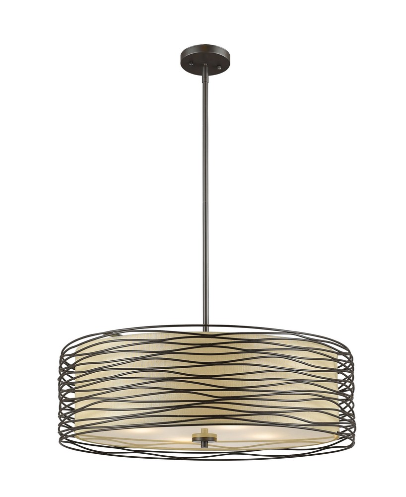 Z-Lite-2009-24BRZ-Zinnia - 4 Light Pendant in Urban Style - 24 Inches Wide by 7.75 Inches High   Bronze Finish with Flax Linen Fabric Shade