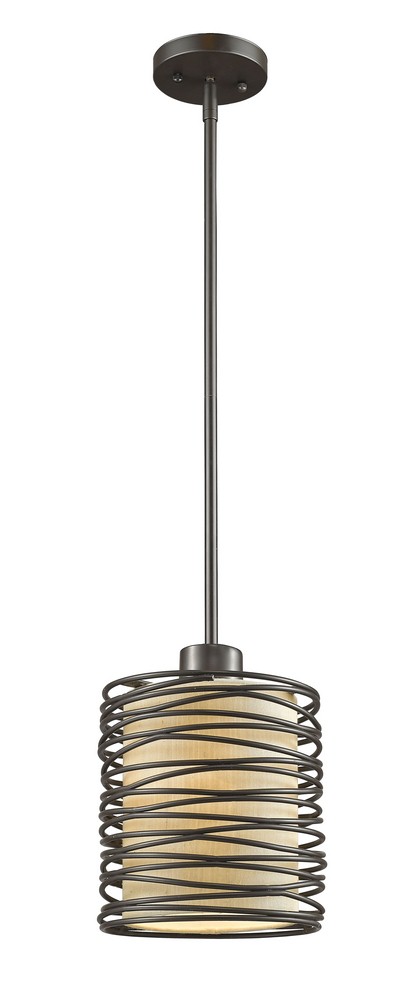 Z-Lite-2009MP-BRZ-Zinnia - 1 Light Mini Pendant in Urban Style - 6 Inches Wide by 7.75 Inches High   Bronze Finish with Flax Linen Fabric Shade