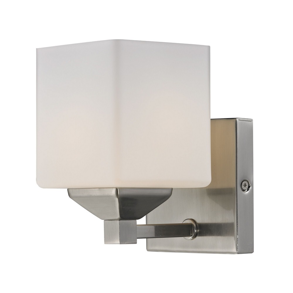 Z-Lite-2104-1V-Quube - 1 Light Bath Vanity in Architectural Style - 4.25 Inches Wide by 6.75 Inches High   Brushed Nickel Finish with Matte Opal Glass