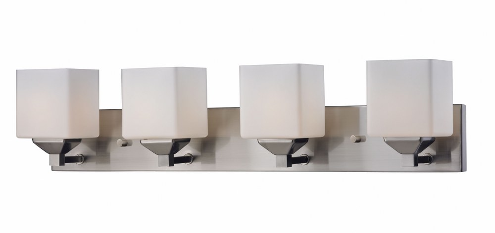 Z-Lite-2104-4V-Quube - 4 Light Bath Vanity in Architectural Style - 30 Inches Wide by 6.75 Inches High   Brushed Nickel Finish with Matte Opal Glass