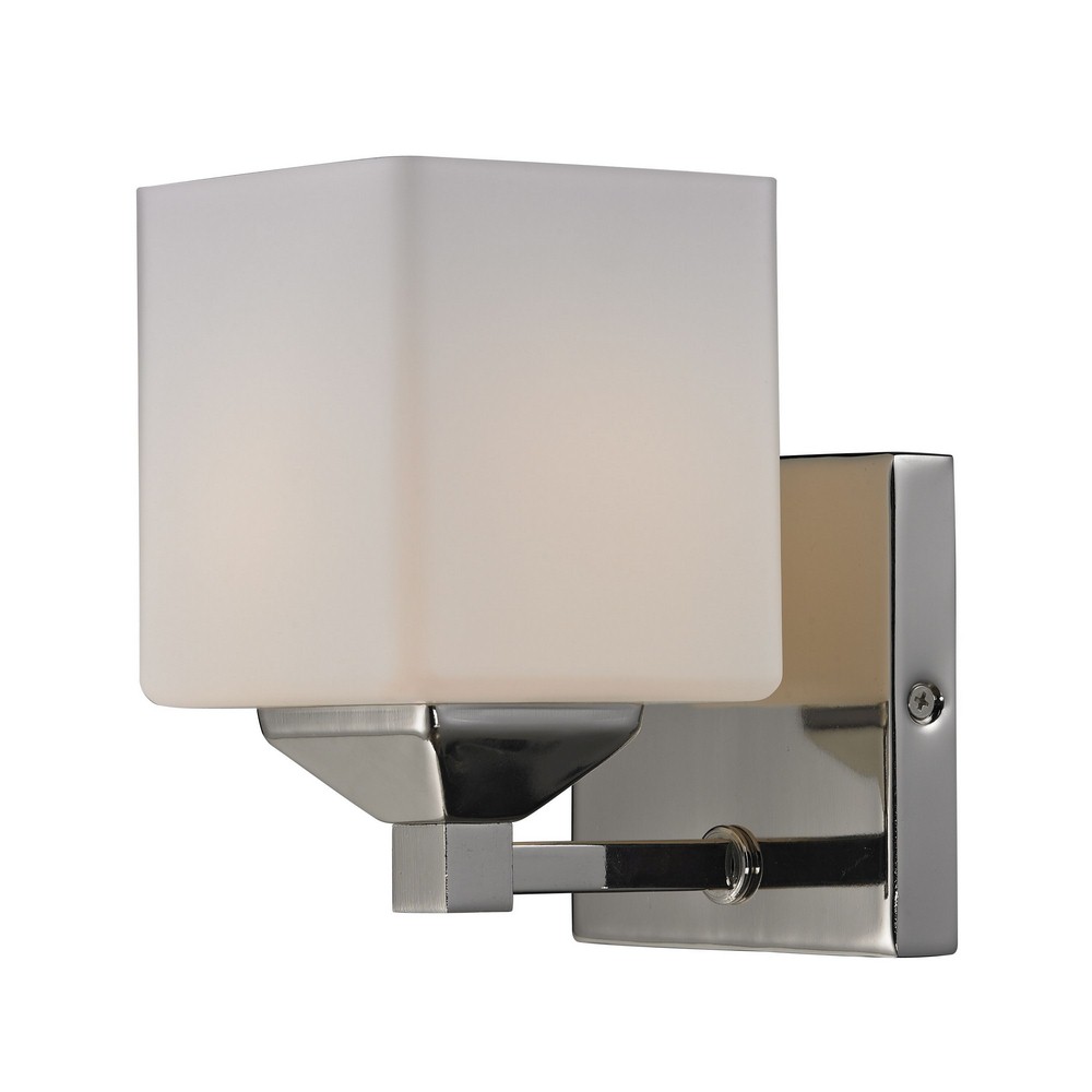 Z-Lite-2105-1V-Quube - 1 Light Bath Vanity in Architectural Style - 4.25 Inches Wide by 6.75 Inches High   Chrome Finish with Matte Opal Glass