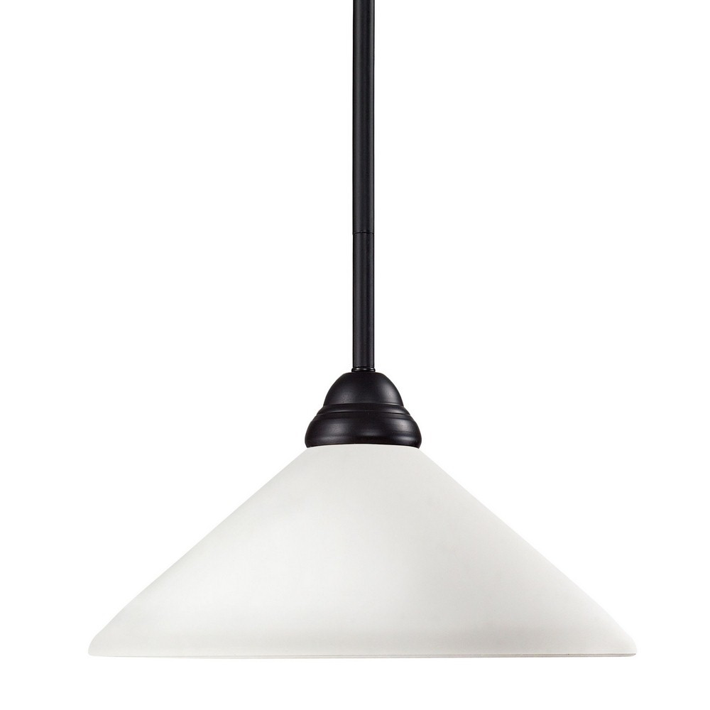 Z-Lite-2114MP-BRZ-AMO14-Riviera - 1 Light Pendant in Billiard Style - 14 Inches Wide by 10 Inches High   Bronze Finish with Matte Opal Glass