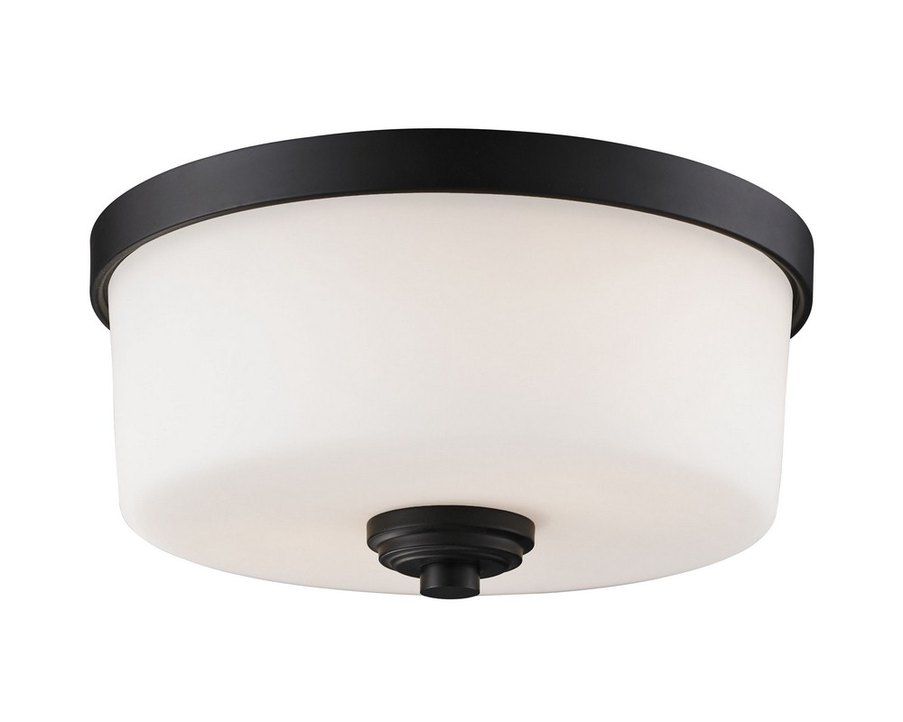 Z-Lite-220F2-Arlington - 2 Light Flush Mount in Tuscan Style - 12.25 Inches Wide by 6 Inches High   Bronze Finish with Matte Opal Glass