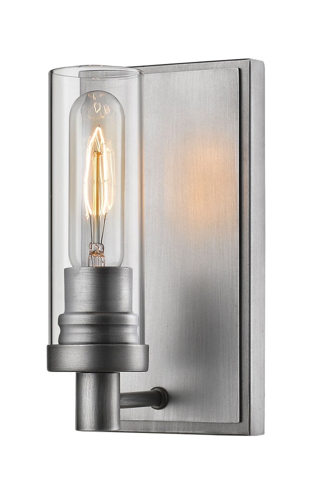 Z-Lite-3000-1S-OS-Persis - 1 Light Wall Sconce in Utilitarian Style - 4.75 Inches Wide by 8.63 Inches High   Old Silver Finish with Clear Glass