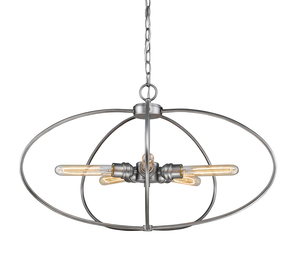 Z-Lite-3000P-OS-Persis - 5 Light Pendant in Utilitarian Style - 28.25 Inches Wide by 16.13 Inches High   Old Silver Finish