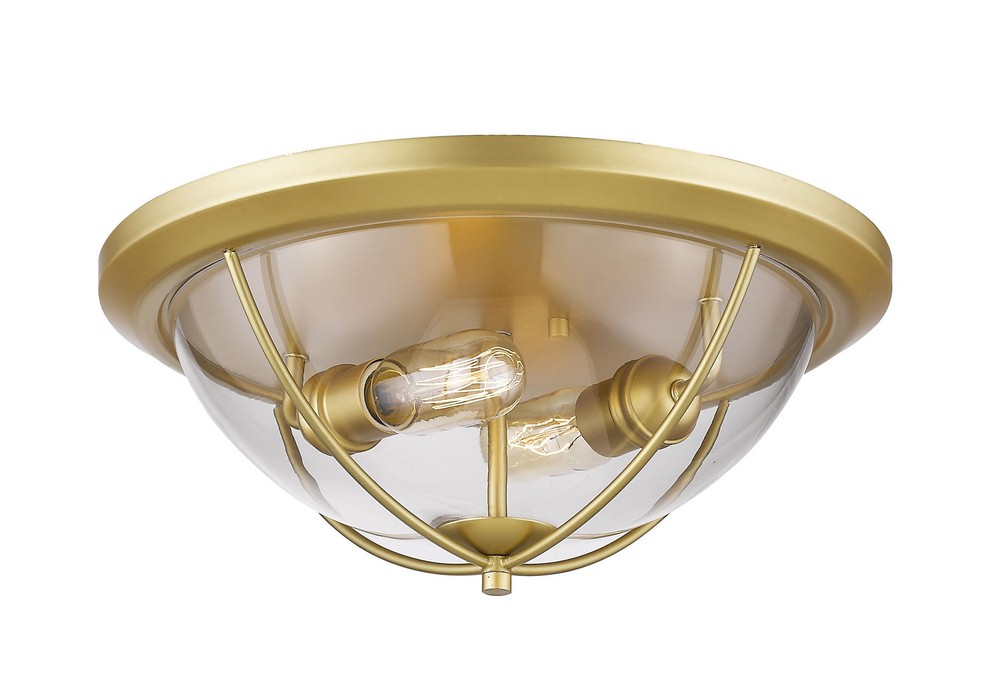 Z-Lite-3000F2-SG-Persis - 2 Light Flush Mount in Utilitarian Style - 15 Inches Wide by 6 Inches High   Satin Gold Finish with Clear Glass