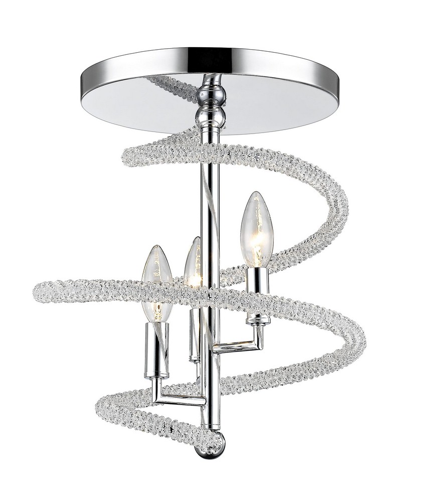 Z-Lite-3001-3SFCH-Czarina - 3 Light Semi-Flush Mount in Fusion Style - 15 Inches Wide by 15 Inches High   Chrome Finish with Chrome Metal Shade with Clear Crystal