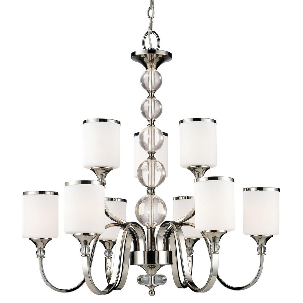 Z-Lite-307-9-CH-Cosmopolitan - 9 Light Chandelier in Metropolitan Style - 31 Inches Wide by 31.25 Inches High   Chrome Finish with Matte Opal Glass
