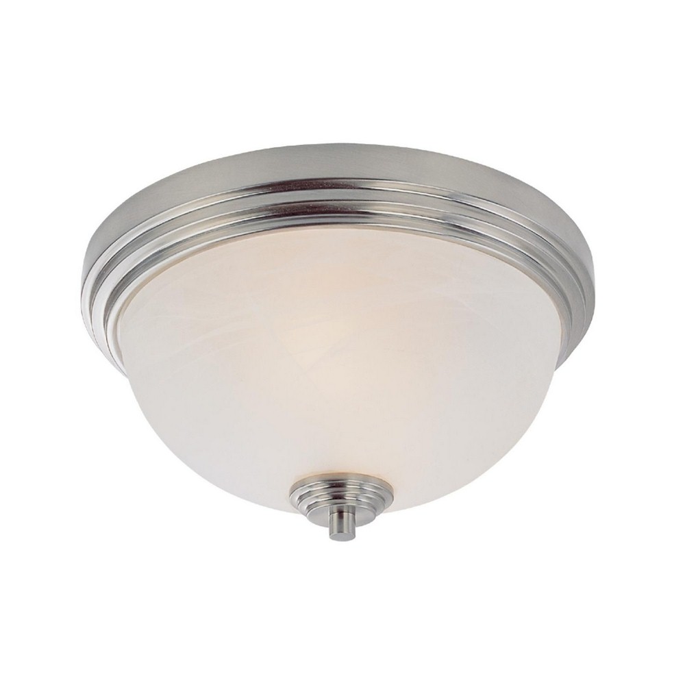 Z-Lite-314F2-BN-Chelsey - 2 Light Flush Mount in Art Moderne Style - 12 Inches Wide by 6.38 Inches High   Brushed Nickel Finish with White Swirl Glass