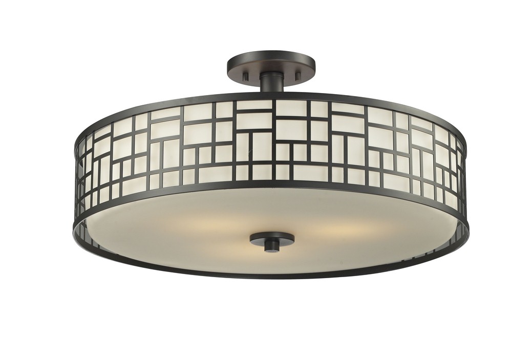 Z-Lite-329-SF20-BRZ-Elea - 3 Light Semi-Flush Mount in Fusion Style - 20.5 Inches Wide by 10.5 Inches High   Bronze Finish with Matte Opal Glass