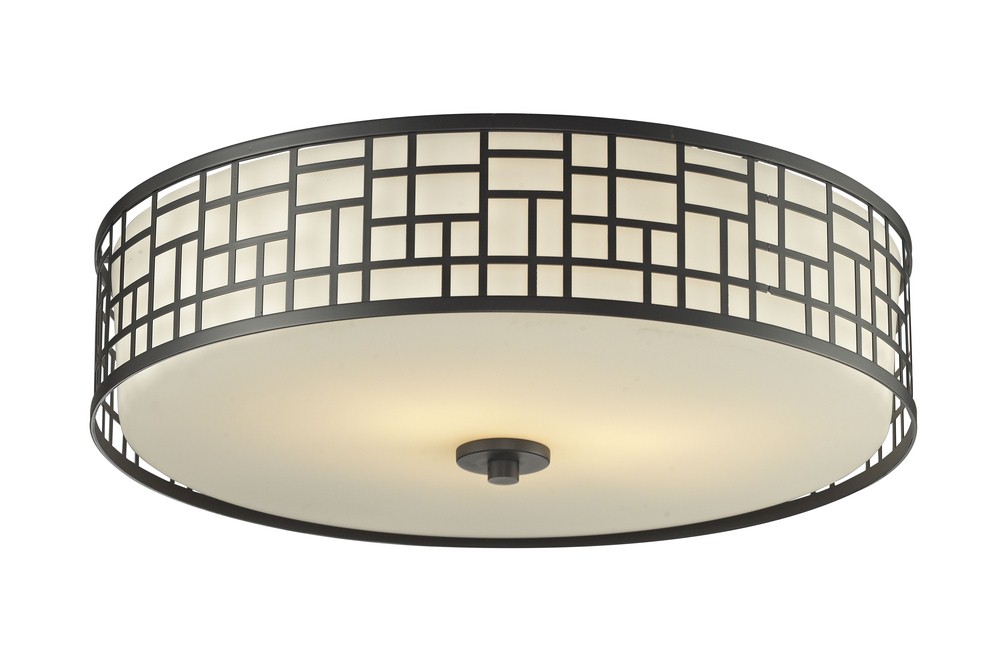 Z-Lite-329F20-BRZ-Elea - 3 Light Flush Mount in Fusion Style - 20.5 Inches Wide by 6.5 Inches High   Bronze Finish with Matte Opal Glass