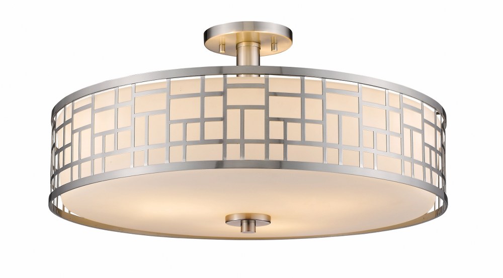 Z-Lite-330-SF20-BN-Elea - 3 Light Semi-Flush Mount in Industrial Style - 20.5 Inches Wide by 10.5 Inches High   Brushed Nickel Finish with Matte Opal Glass