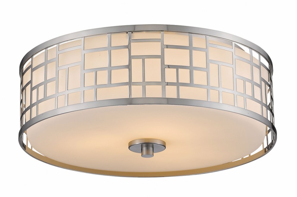 Z-Lite-330F16-BN-Elea - 3 Light Flush Mount in Industrial Style - 16.25 Inches Wide by 6.25 Inches High   Brushed Nickel Finish with Matte Opal Glass