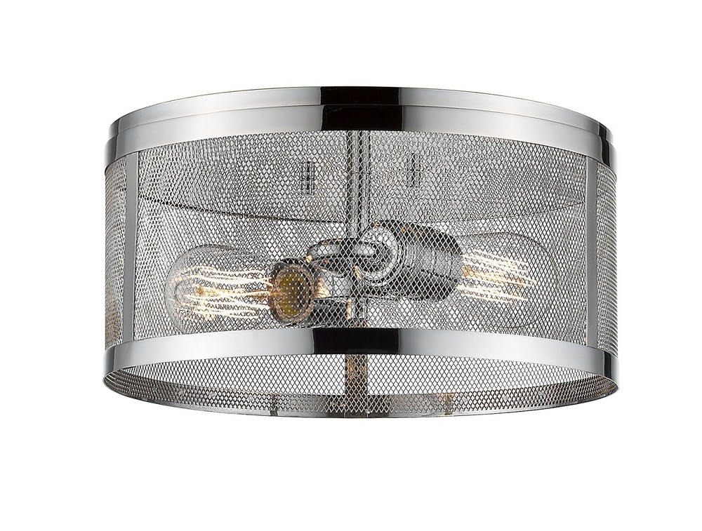 Z-Lite-331F12-CH-Meshsmith - 2 Light Flush Mount in Industrial Style - 12.13 Inches Wide by 6 Inches High Chrome Chrome Natural Brass Finish with Natural Brass Metal Shade