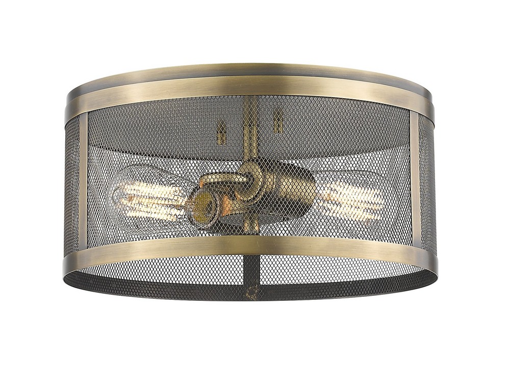 Z-Lite-331F12-NB-Meshsmith - 2 Light Flush Mount in Industrial Style - 12.13 Inches Wide by 6 Inches High Natural Brass Natural Brass Natural Brass Finish with Natural Brass Metal Shade